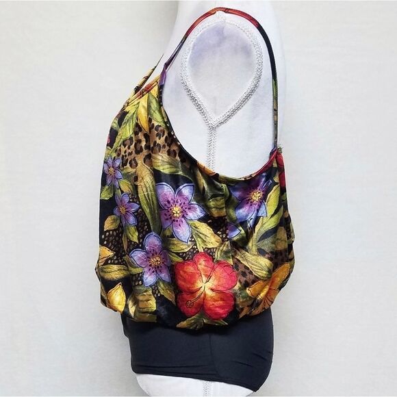 VINTAGE 80s Inches Away Tropical Blousen Swimsuit - Picture 5 of 9